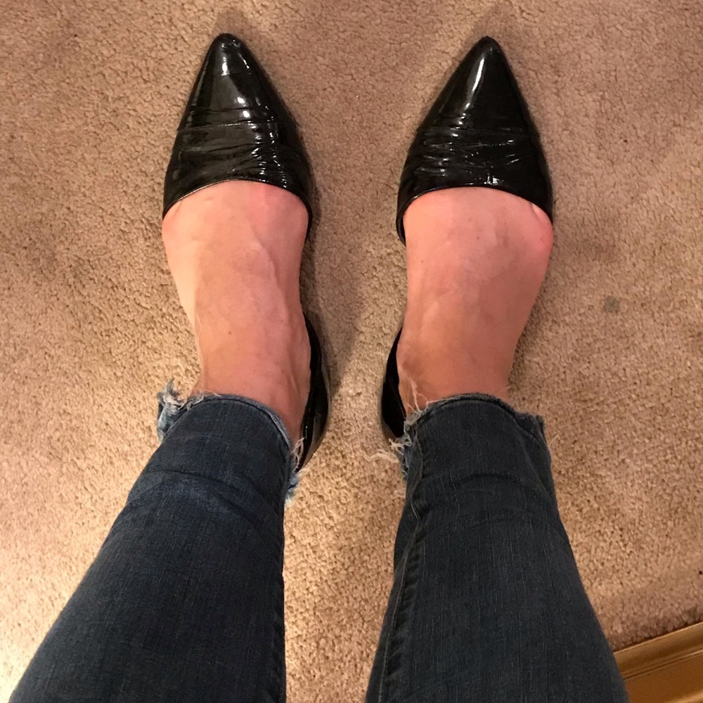 Italian made black patent, crinkle leather flats